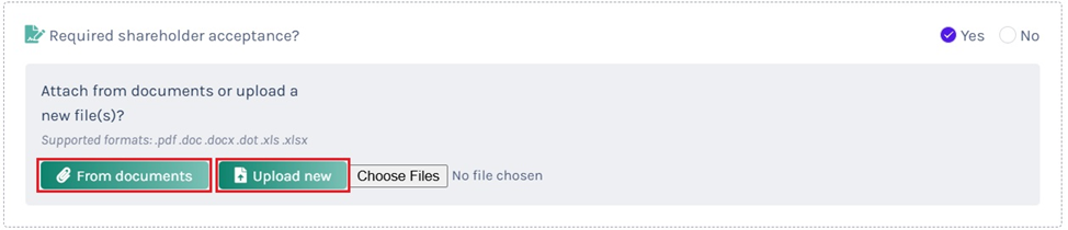attach from Documents or upload a document 