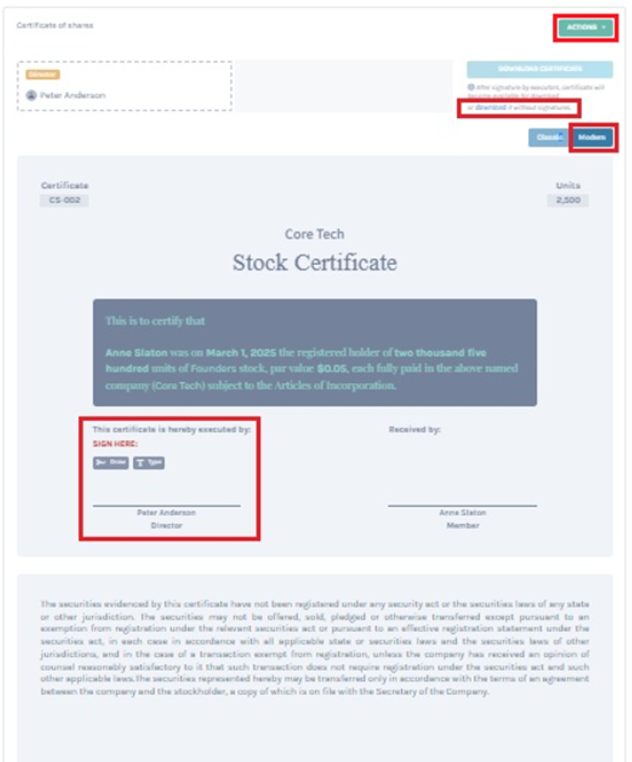 share certificate