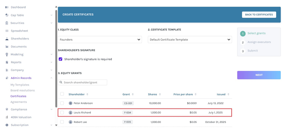 founder equity class