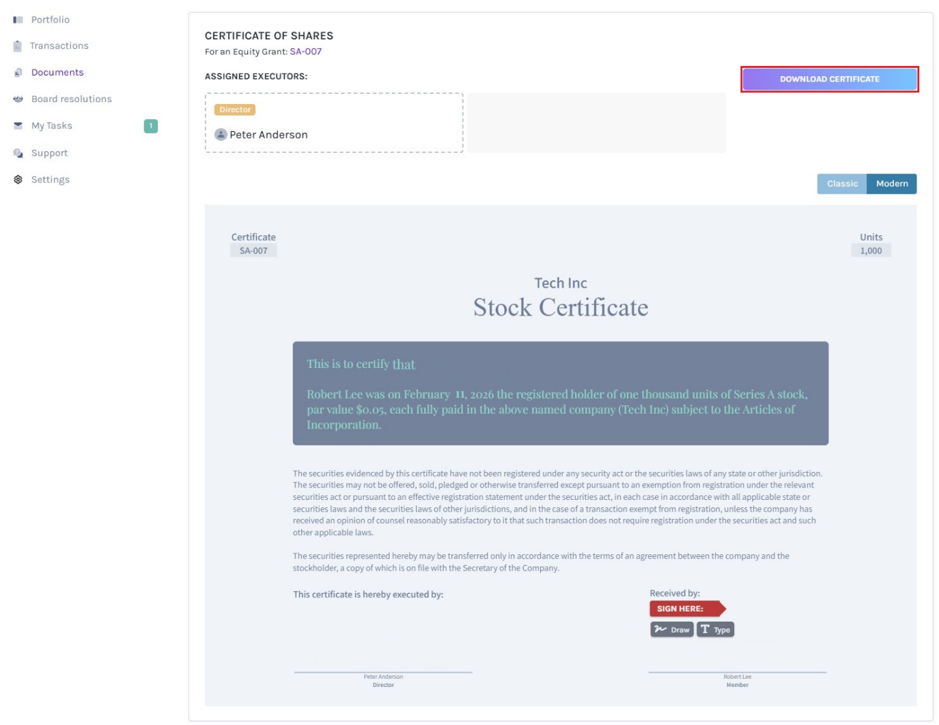 view the certificate