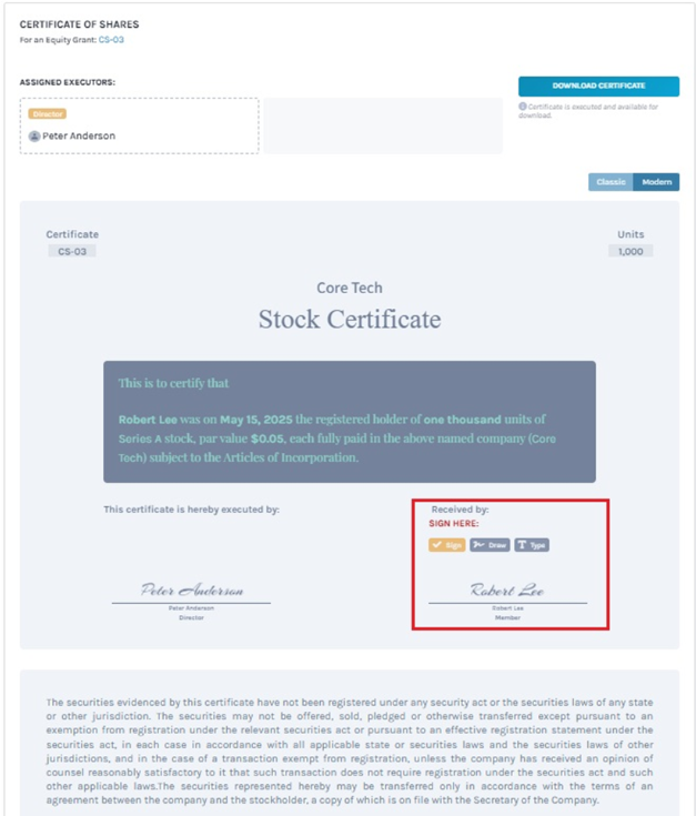 stock certificate