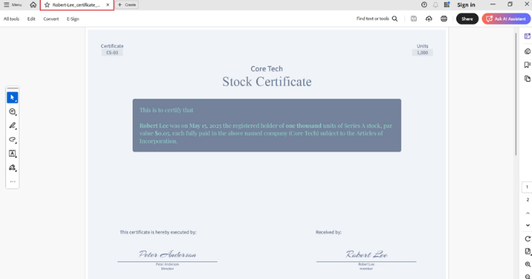 downloaded share certificate