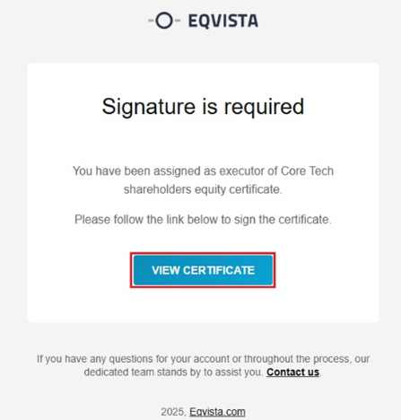 executor will get an email to sign the share certificate