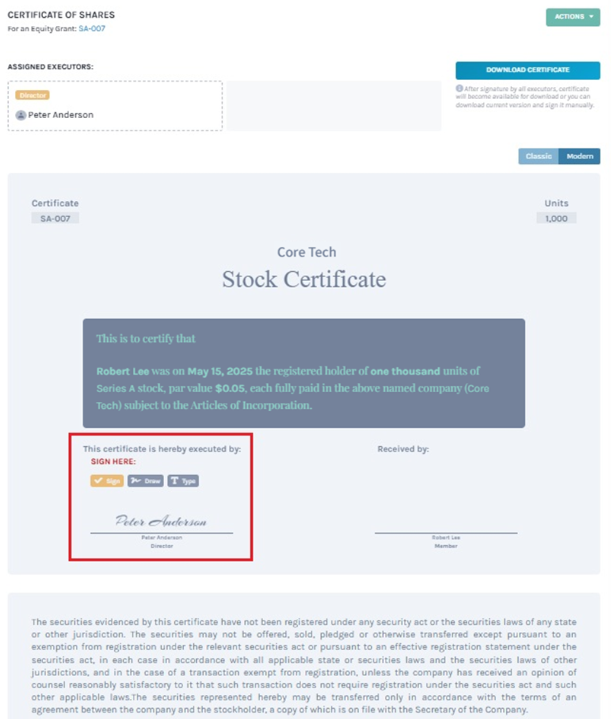certificate for sign