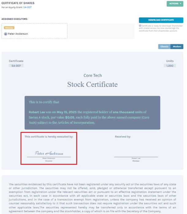 stock certificate