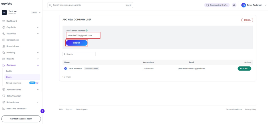 add the email of the user