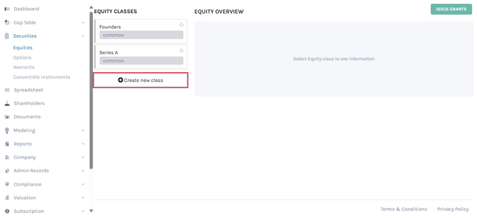 create new equity class 