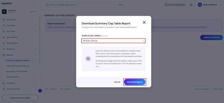 summary captable report