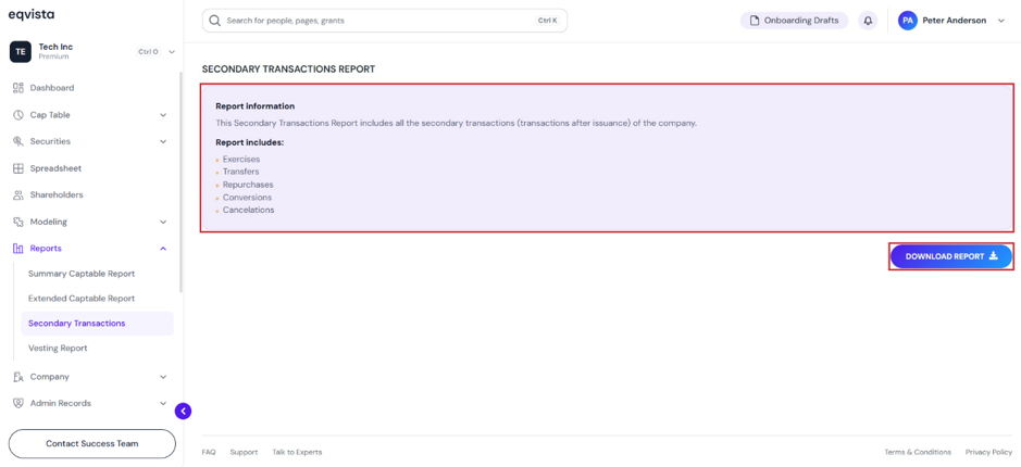 Secondary transaction report