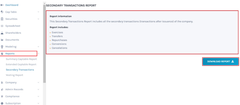 secondary transaction report