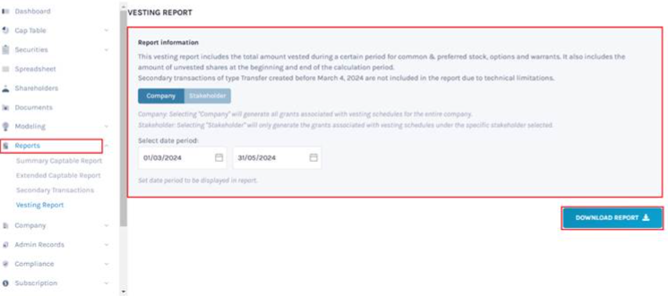 vesting report