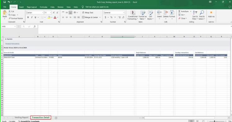 VESTING REPORT FOR SPECIFIC STAKEHOLDER