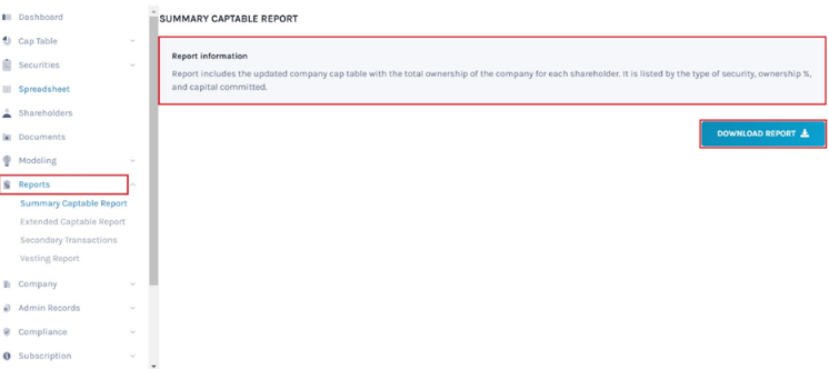 summary cap table report