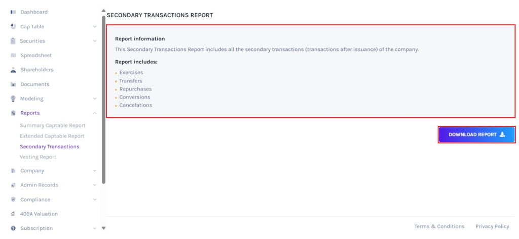 secondary transaction report
