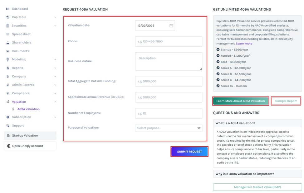 request 409a valuation 