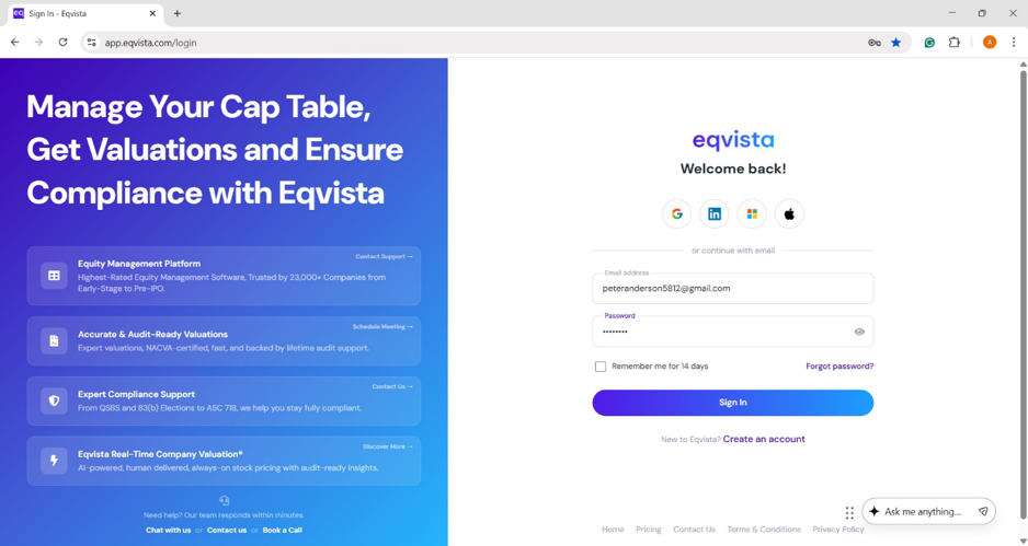 Eqvista login 