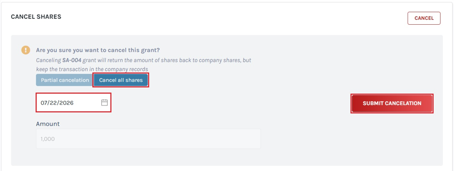 cancel all shares 