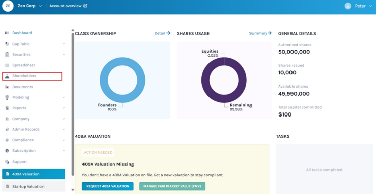 company’s dashboard