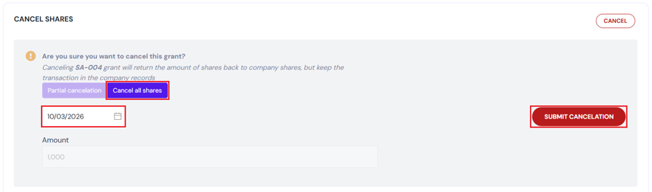 Cancel all shares