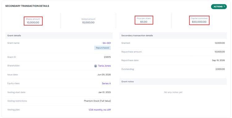 secondary transaction details