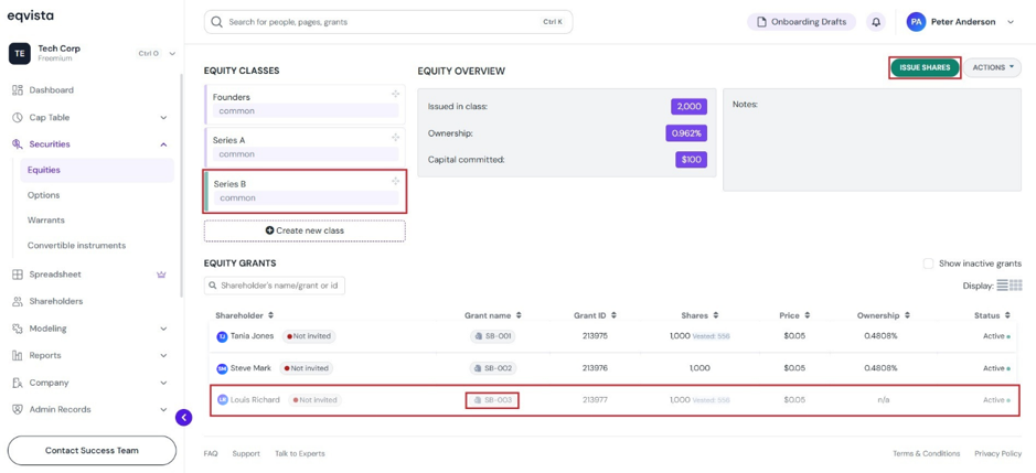 Equity Grants page