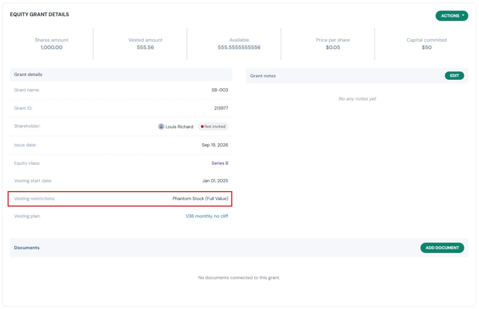 equity grant details page