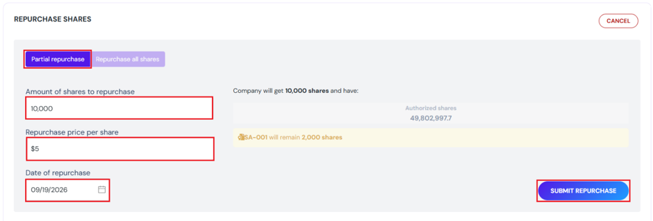 Repurchase price per share