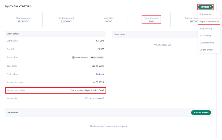 Repurchasing phantom stock with appreciation only