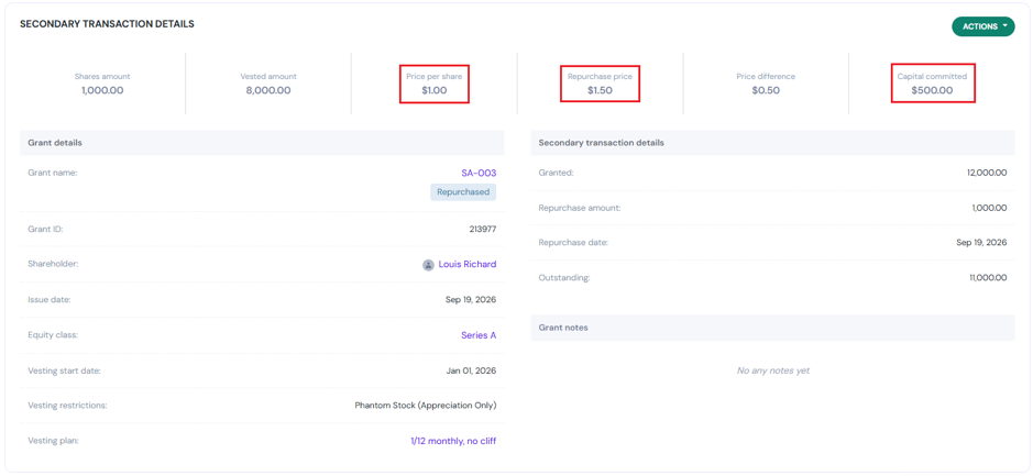 secondary transaction details