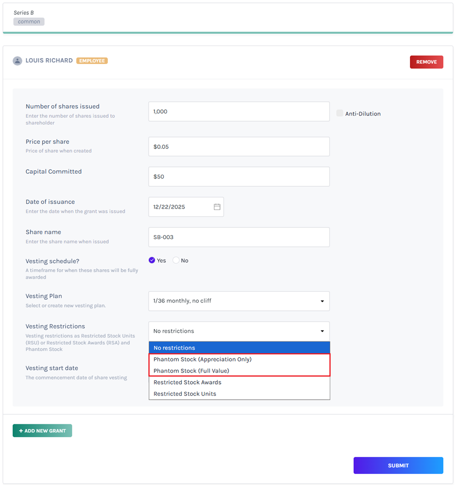 Create a Vesting Plan