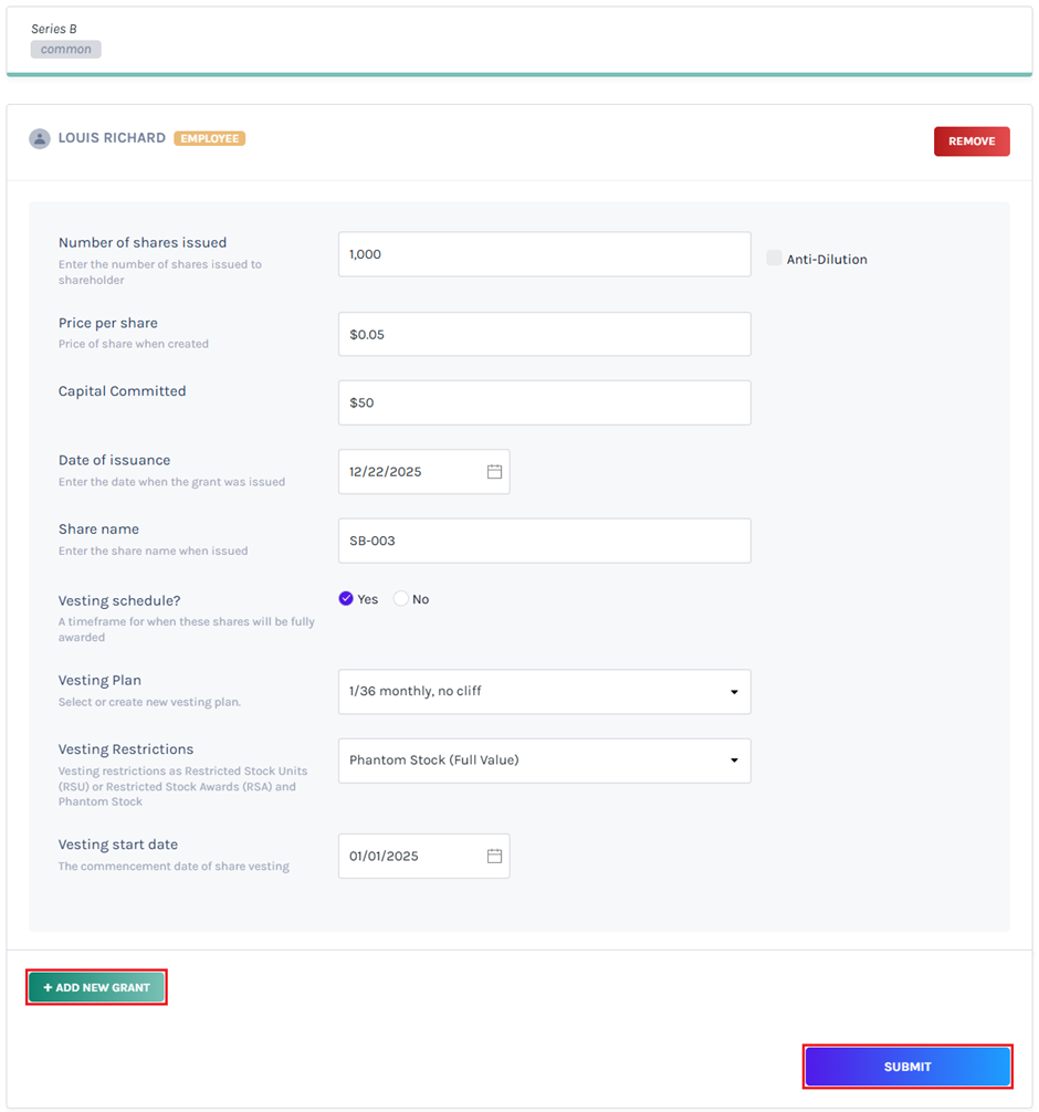 Vesting Restrictions
