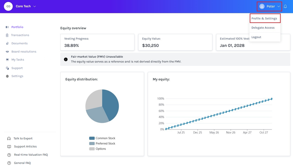 Profile and settings 
