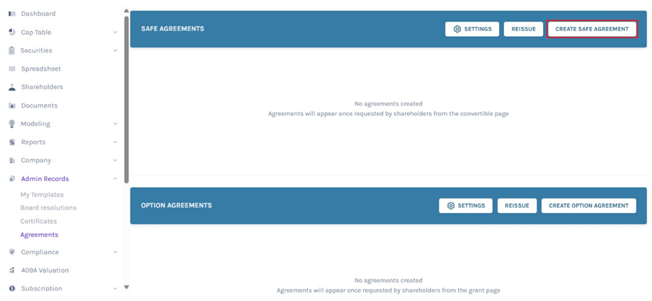 Create SAFE agreement