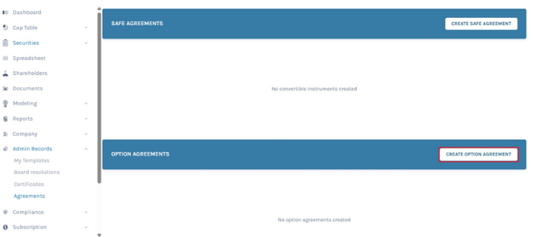 Create option agreement