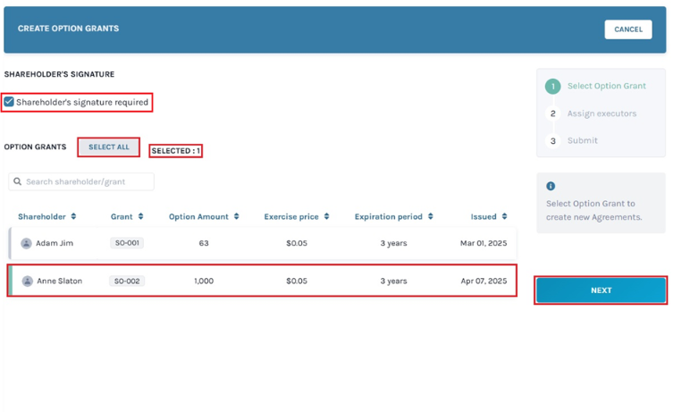 Create option agreement