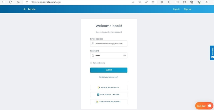 Eqvista Login