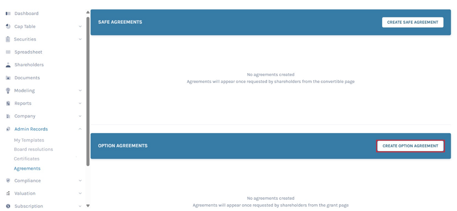 Create option agreement