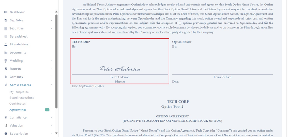 Signed agreement 