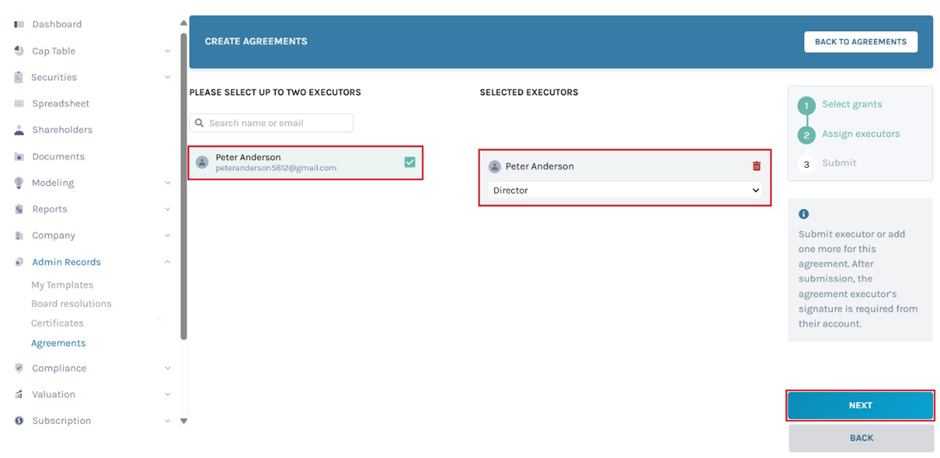 Select executors