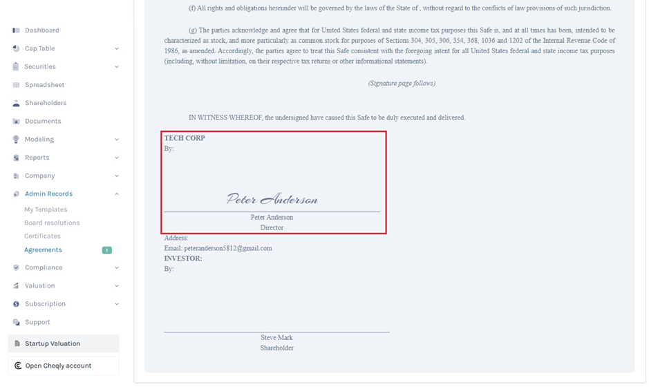 Signed agreement