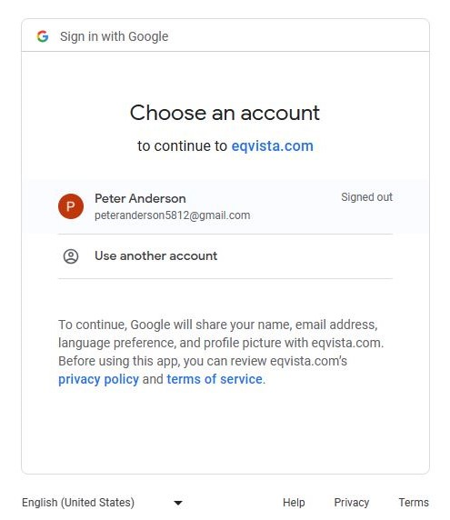 Google account associated with Eqvista