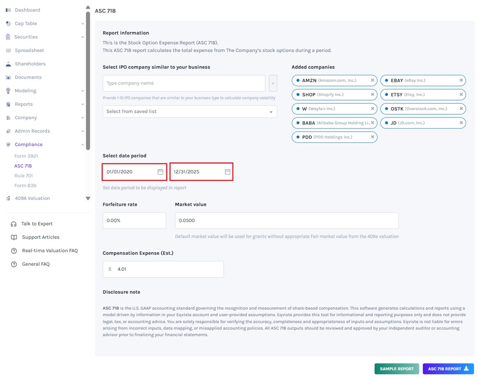 select the date period for your company’s expense report