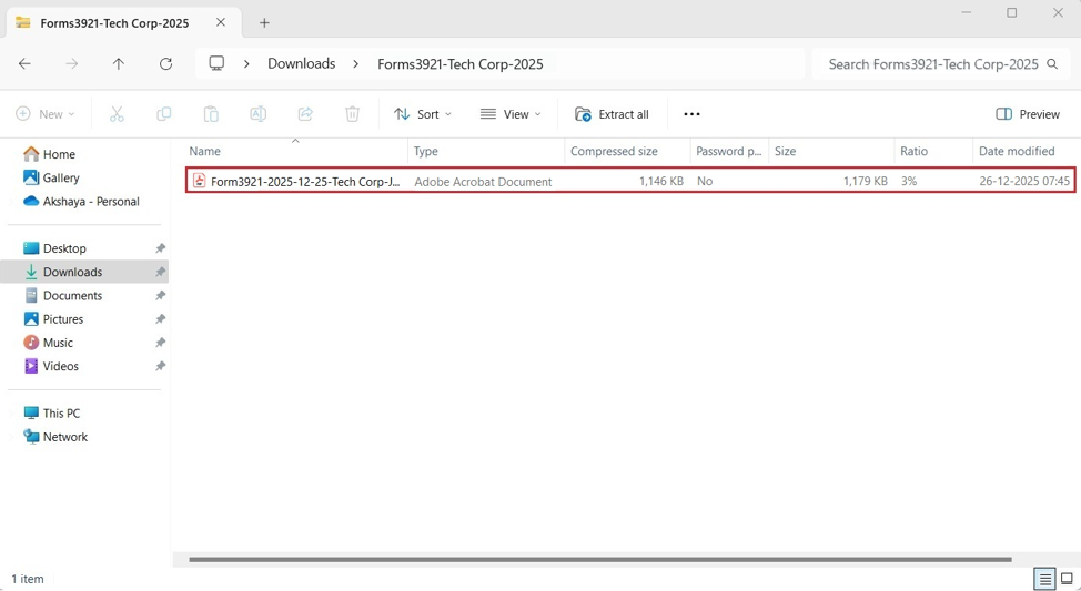 open the Form 3921 report