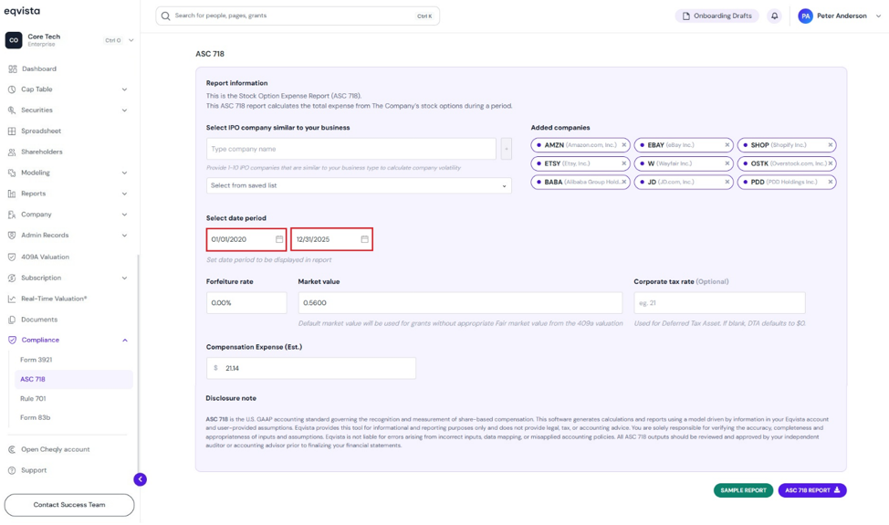 select the date period for your company’s expense report