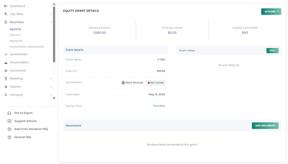 Common Shares without Vesting Schedule