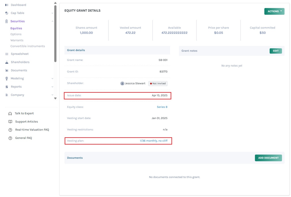 Preferred Shares with Vesting Schedule but Old Issue Date