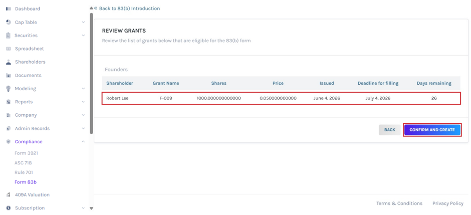 confirm and create 