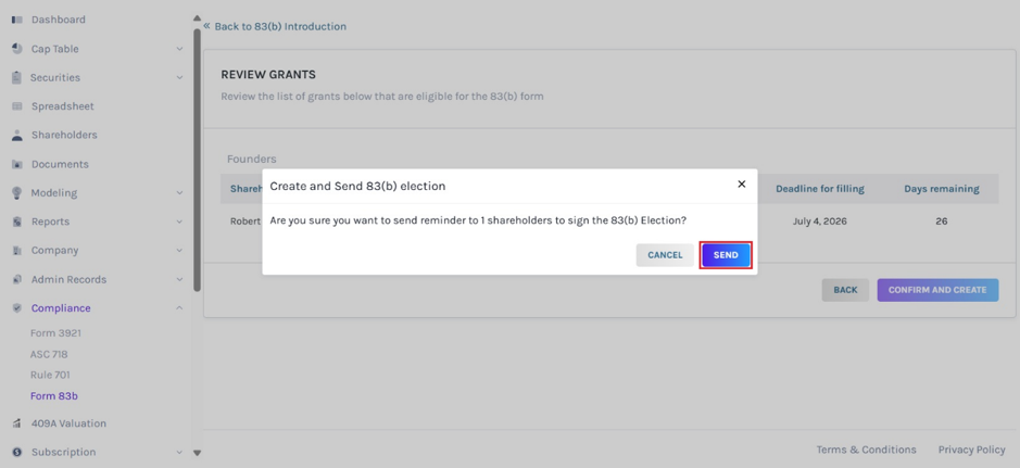 send a reminder to sign the 83(B) Election
