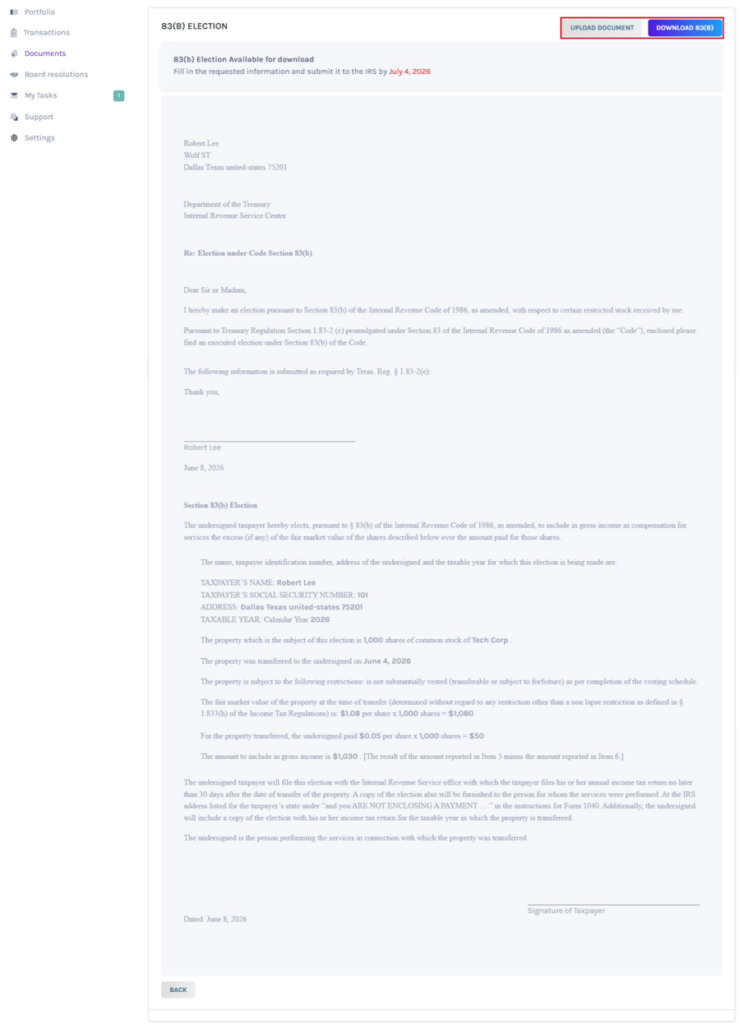 download and manually fill in the required information in the 83(B) Election