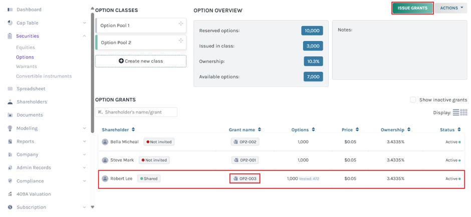 options page